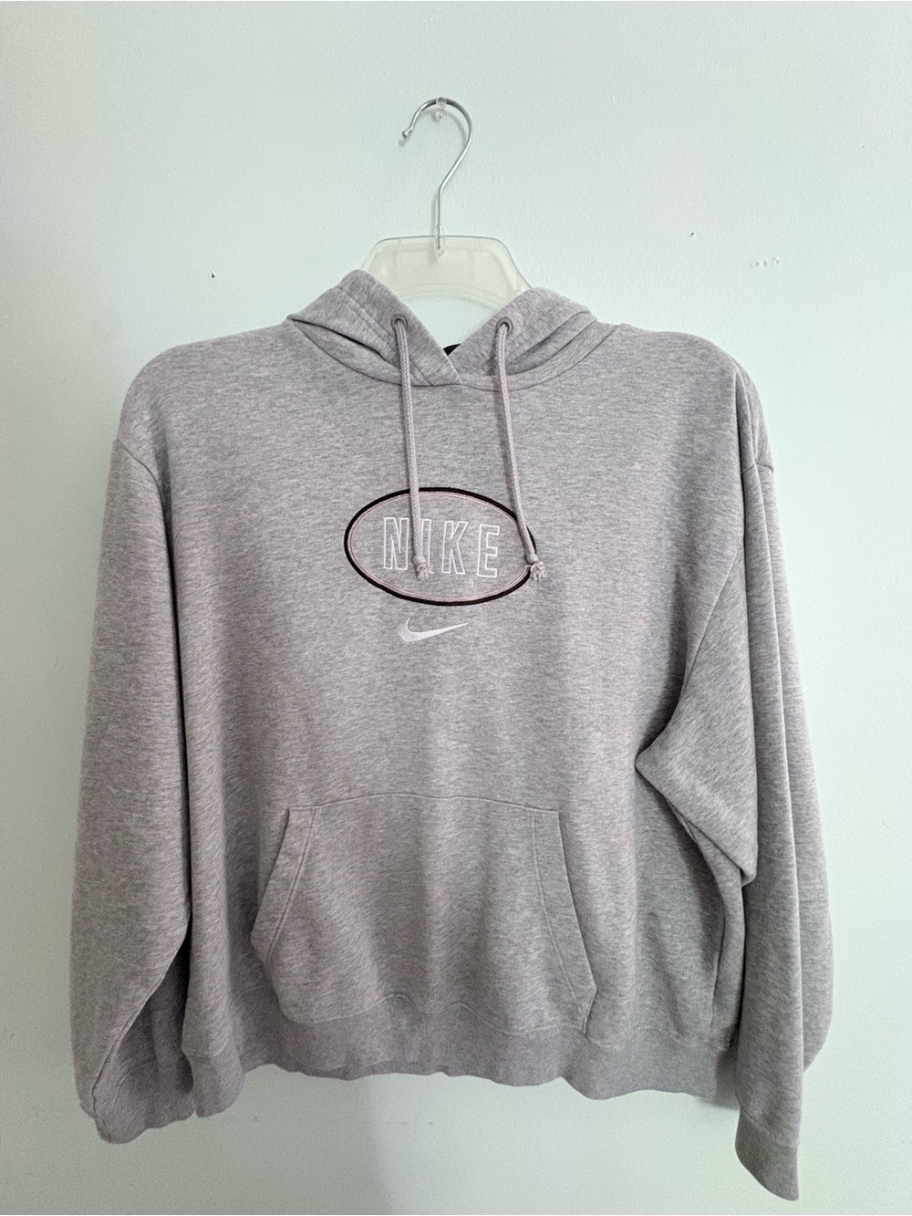 Nike Light Gray Crewneck Hoodie with Embroidered Logo